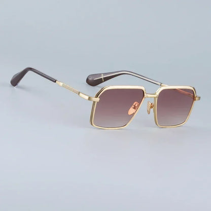 Beaira Classical Square Alloy Sunglasses Male Gradient Red Designer Japan Style Handmade Acetate Arm Eyeglasses UV400 Lenses