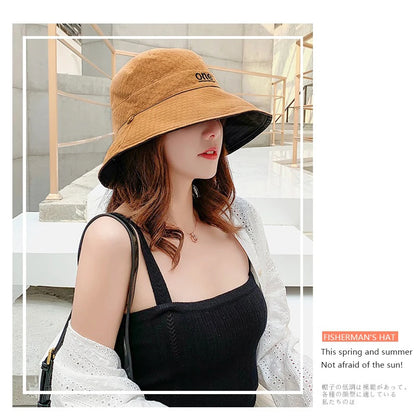 Beaira Fashion Letter Embroidery Reversible Design Cotton Bucket Hat For Women