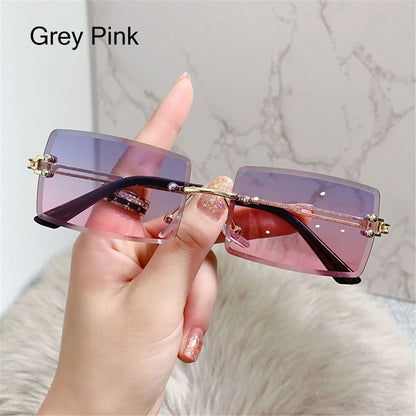 Beaira Vintage Fashion New Sunglasses Rimless Frameless Rectangle Shades Gradient UV400 Summer Traveling Sun Glasses for Women