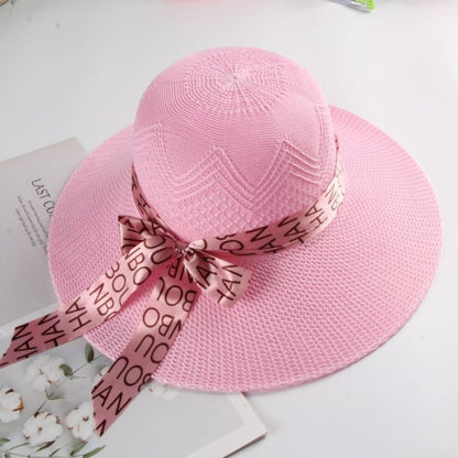 Beaira New Summer Women Sun Hat Casual Fashion Bowtie Fisherman Hat Straw Hat with Bow Ribbon Travel Beach Hat