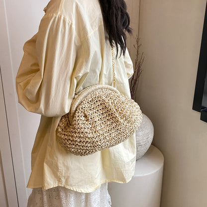Beaira Women Straw Woven Bag Chain Strap Straw Clutch Purse Large Capacity Stylish Crossbody Bag Solid Color for Summer Beach