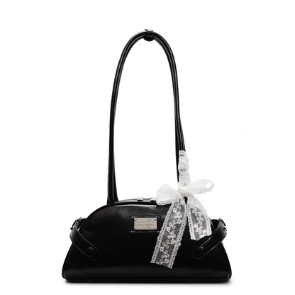 Beaira Women Simple Shoulder Bag PU Leather Bow Small Underarm Bag Solid Color Travel Underarm Handbag Girls Outdoor Daily Bag