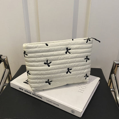 Beaira Cute Makeup Bag with Zipper Large Capacity Cosmetic Bag Embroidery Bow Wash Storage Bag