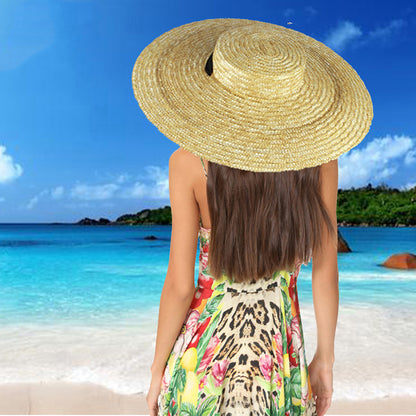 Beaira Wide Brim Straw Hat For Women Long Ribbon Ladies Beach Hat Summer Sun Visor Cap Flat Top Large Brim Tie Straw Straw Hat
