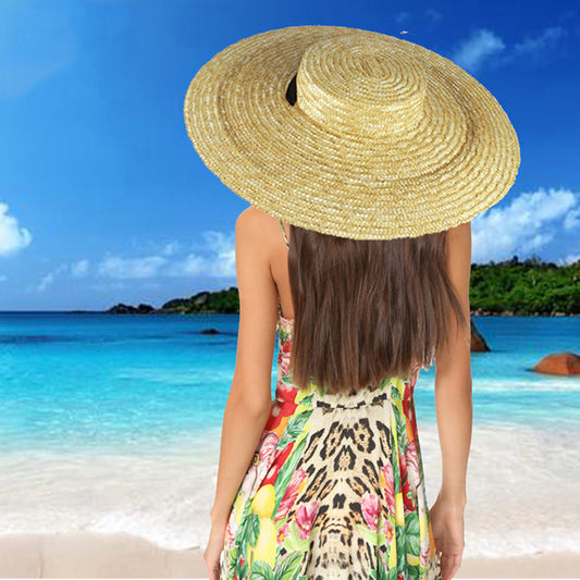 Beaira Wide Brim Straw Hat For Women Long Ribbon Ladies Beach Hat Summer Sun Visor Cap Flat Top Large Brim Tie Straw Straw Hat