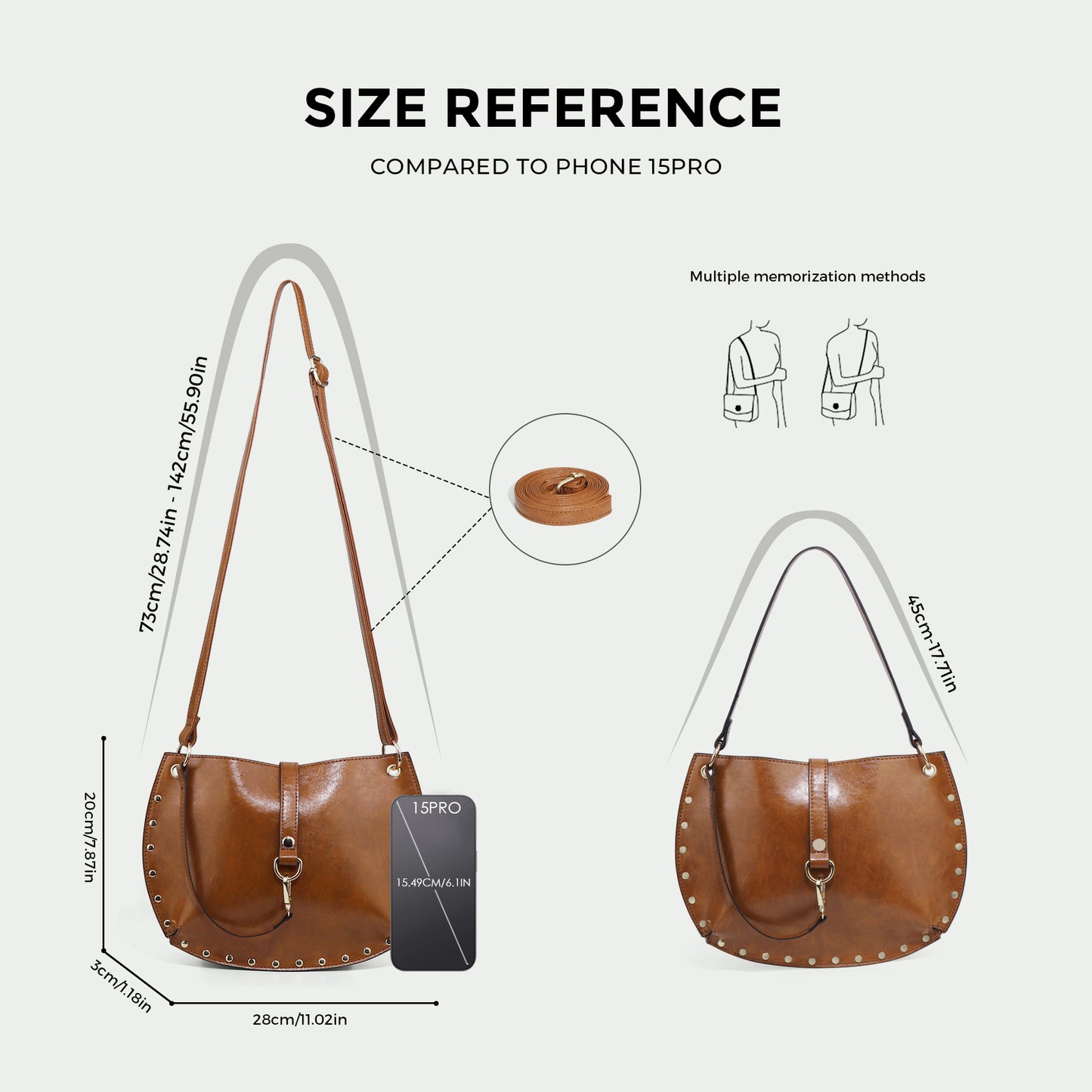 Beaira Women's Studded Crescent Saddle Bag, Versatile For Shoulder & Crossbody Wear, Punk Style, Fashion Design Suitable For Daily Use
