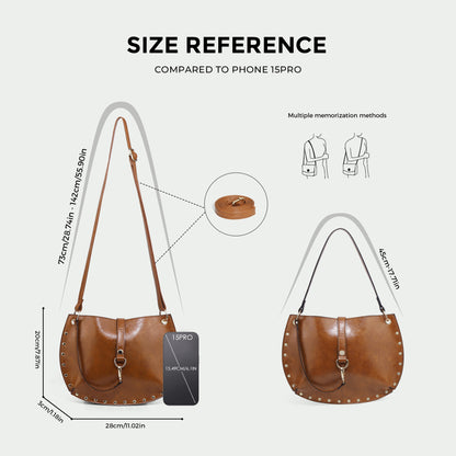 Beaira Women's Studded Crescent Saddle Bag, Versatile For Shoulder & Crossbody Wear, Punk Style, Fashion Design Suitable For Daily Use