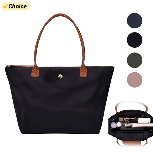 Beaira Large Capacity Shoulder Tote Bag for Women, Nylon Top-Handle Purse, Foldable Weekend Hobo Handbag Single Shoulder Soft Leather