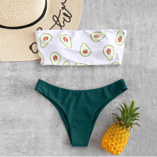 Beaira Women's Bikini Set Sexy Fashion Avocados Print Swimsuit Strapless Low Waist Swimming Suit for Women Two Piece Bikini Mujer