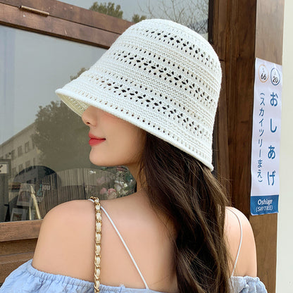 Beaira Summer Fashion Wide Brim Bucket Hat For Women Hollow Out Breathable Crochet Sun Hat Outdoor Casual Versatile Wear Panama Hat