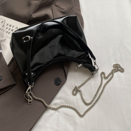 Beaira Women PU Casual Tote Handbag Large Capacity Chain Sling Bag Zipper Closure Elegant Underarm Bag Multi-pockets Simple Satchel Bag