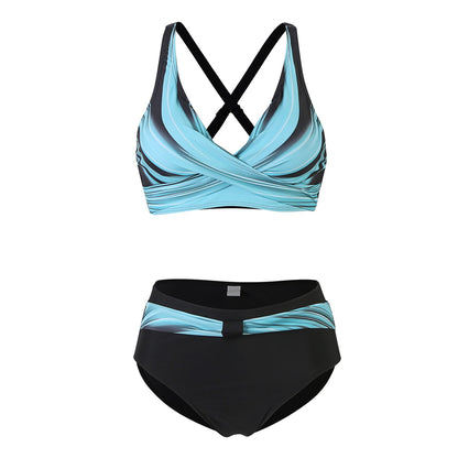 Beaira High Waist Woman Swimsuit Side Lace-Ups Push Up Ruched Two Piece Size Bikini Basic Sexy Color Block Swimwears