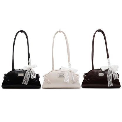 Beaira Women Simple Shoulder Bag PU Leather Bow Small Underarm Bag Solid Color Travel Underarm Handbag Girls Outdoor Daily Bag