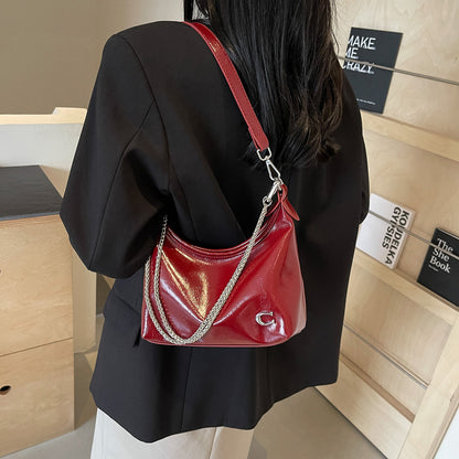 Beaira Women PU Casual Tote Handbag Large Capacity Chain Sling Bag Zipper Closure Elegant Underarm Bag Multi-pockets Simple Satchel Bag