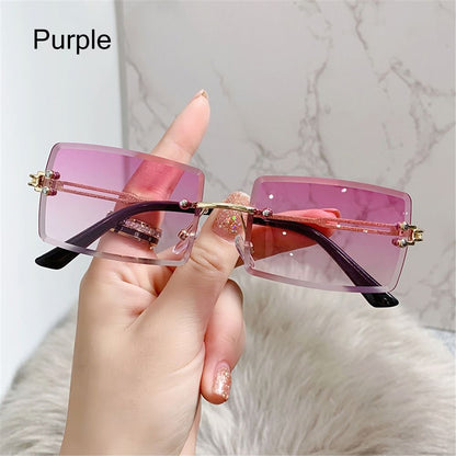 Beaira Vintage Fashion New Sunglasses Rimless Frameless Rectangle Shades Gradient UV400 Summer Traveling Sun Glasses for Women