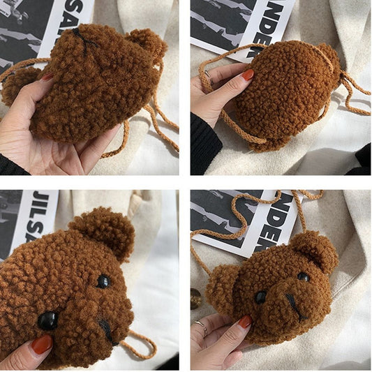 Beaira Children Cute Bear Plush Shoulder Bag Cartoon Messenger Bags Kawaii Plush Purses little Girls Stuffed Animals Backpack For Kids