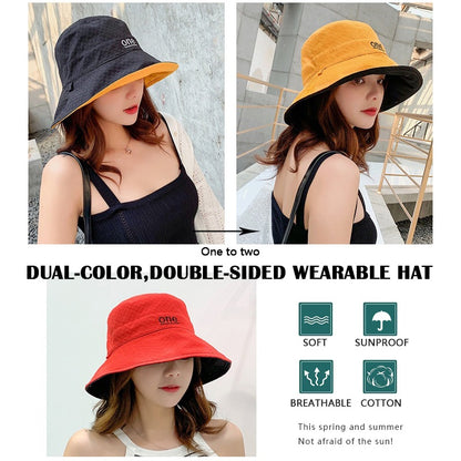 Beaira Womens ‘ONE‘ Letter Embroidery Double-Sided Cotton Bucket Hat