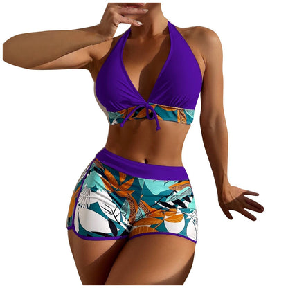Beaira Shorts Bikinis Set High Waist Swimsuit Women Swimwear 2 Pieces Plant Print Bathers Bathing Swim Suit Beachwear