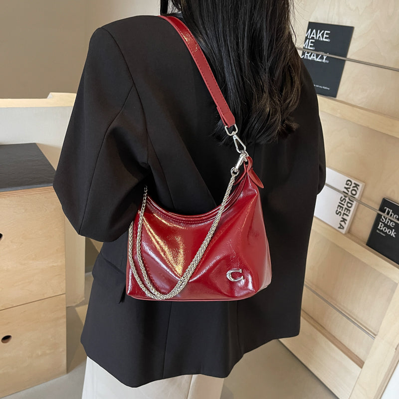 Beaira Women PU Casual Tote Handbag Large Capacity Chain Sling Bag Zipper Closure Elegant Underarm Bag Multi-pockets Simple Satchel Bag