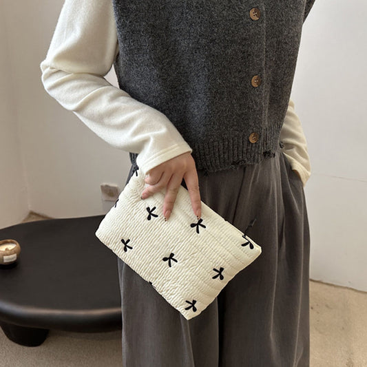 Beaira Cute Makeup Bag with Zipper Large Capacity Cosmetic Bag Embroidery Bow Wash Storage Bag