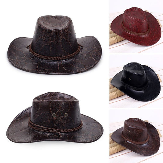 Beaira Leather Cowboy Hat Fashion Western Jazz Sun Visors Outdoor Summer Sun Hats Large Grassland Visors Men Women
