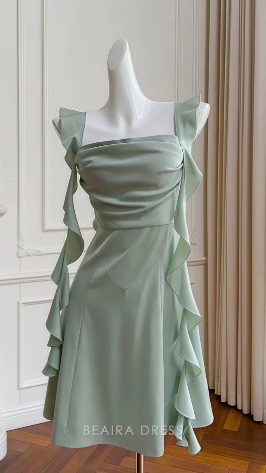 Beaira Elegant Sage Green Chiffon Homecoming Dress Ruffle Mini Party Dress formal wear dresses