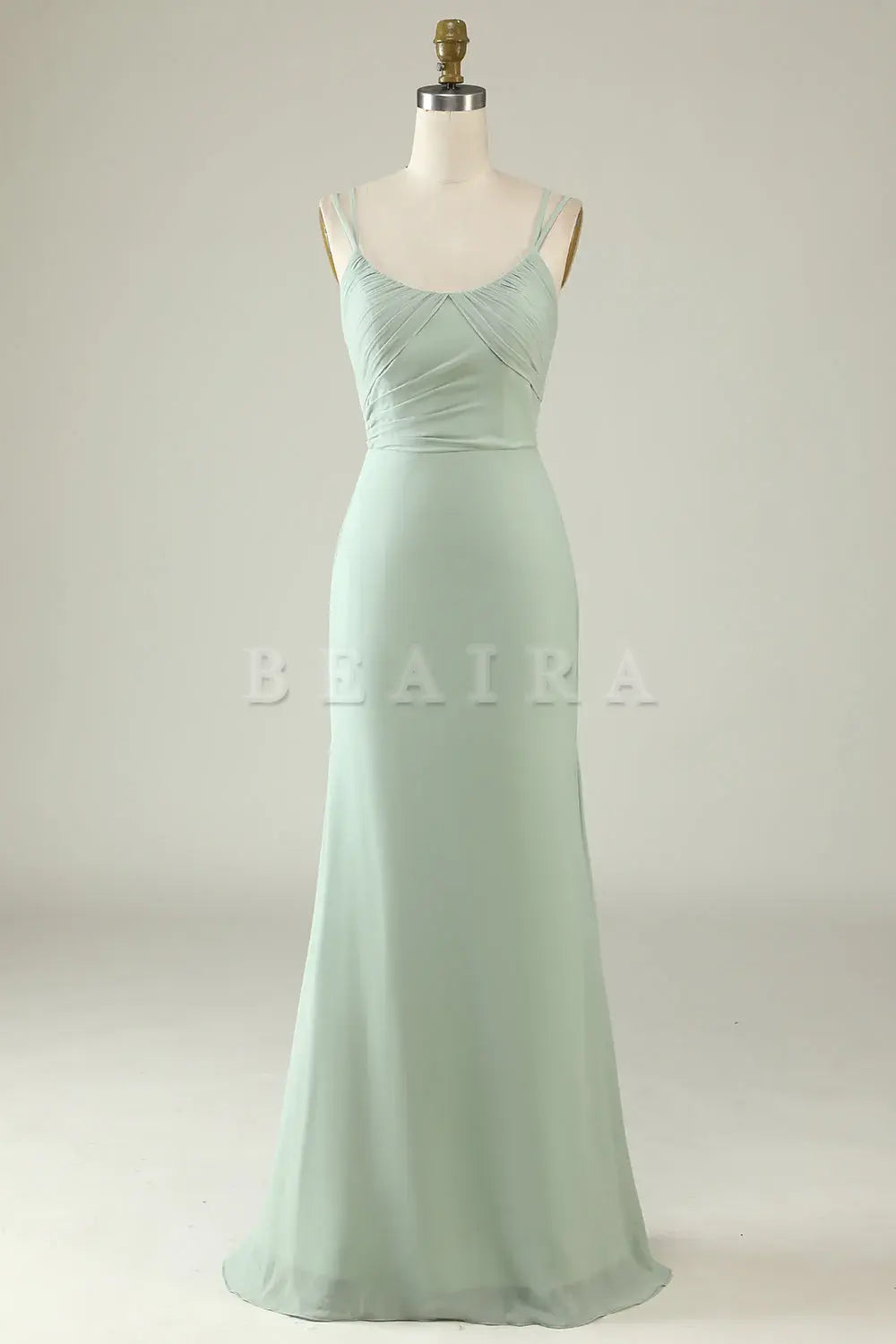 Beaira Sage Green Mermaid Draped Spaghetti Straps Chiffon Bridesmaid Dress Bridesmaid dress shop