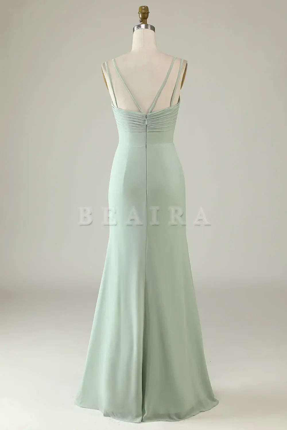 Beaira Sage Green Mermaid Draped Spaghetti Straps Chiffon Bridesmaid Dress Bridesmaid dress shop