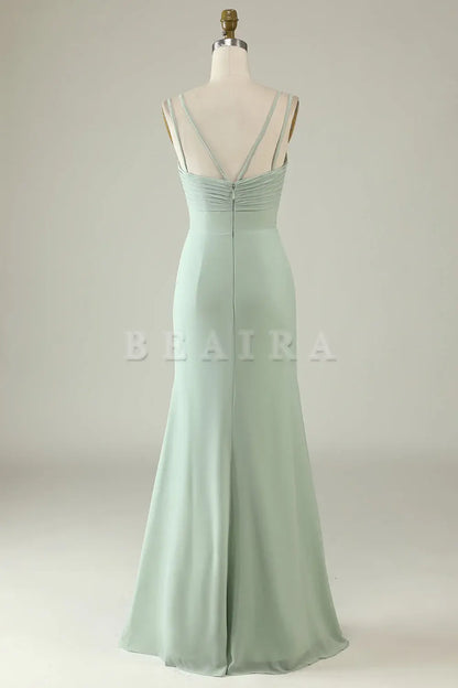 Beaira Sage Green Mermaid Draped Spaghetti Straps Chiffon Bridesmaid Dress Bridesmaid dress shop