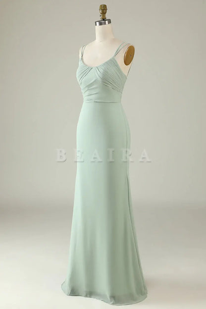 Beaira Sage Green Mermaid Draped Spaghetti Straps Chiffon Bridesmaid Dress Bridesmaid dress shop