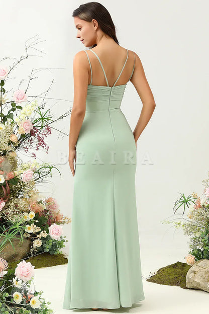 Beaira Sage Green Mermaid Draped Spaghetti Straps Chiffon Bridesmaid Dress Bridesmaid dress shop