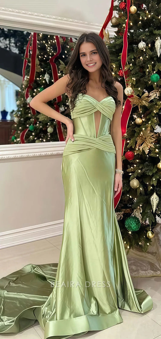 Beaira Elegant Sage Green Mermaid Prom Dress Sweetheart Long Party Dress With Split formal wear dresses