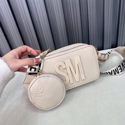 Beaira Spring/Summer New Fashion Camera Bag with Wide Shoulder Strap Lettering Small Square Bag Crossbody Bag