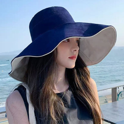 Beaira Anti-UV Big Brim Sunscreen Hats Caps Fisherman Cap Double-sided Foldable Bucket Hat for Women Girls Summer Sun Hat Visor