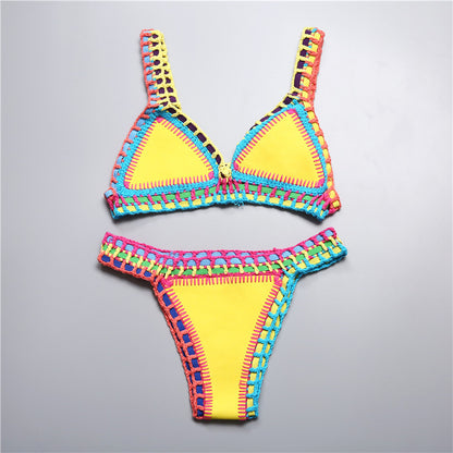 Beaira Micro Bikini Women Handmade Crochet Knit Swimwear Halter Patchwork Bathing Suit Swimsuit Biquini Thong Bikini traje de bano