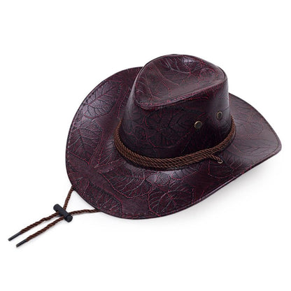 Beaira Leather Cowboy Hat Fashion Western Jazz Sun Visors Outdoor Summer Sun Hats Large Grassland Visors Men Women