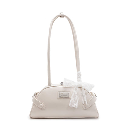 Beaira Women Simple Shoulder Bag PU Leather Bow Small Underarm Bag Solid Color Travel Underarm Handbag Girls Outdoor Daily Bag