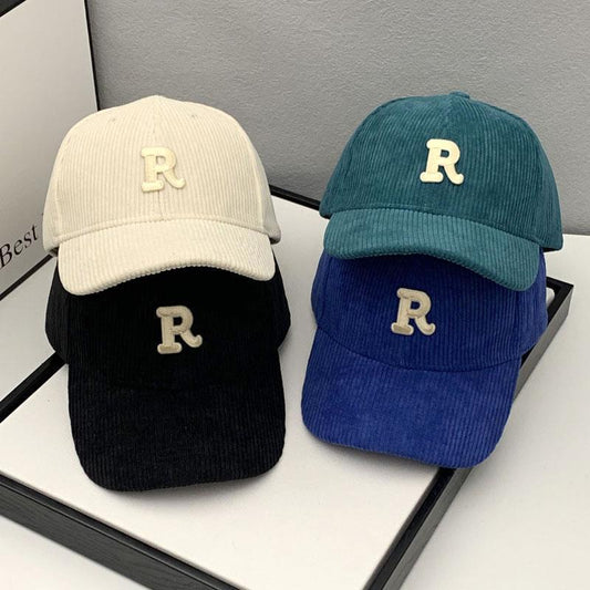 Beaira Vintage Letter “R”Embroidery Baseball Cap Solid Color Corduroy Sports Hat Lightweight Hats For Women Men