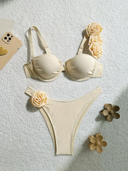 Beaira New Summer Bikini Set Women Swimsuit 3d Flower Designer Swimwear Backless Push Up Thong Bathing Suit Underwire Biquini