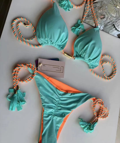 Beaira New Women Bikini Backless Rope Triangle Swimsuit Multicolor