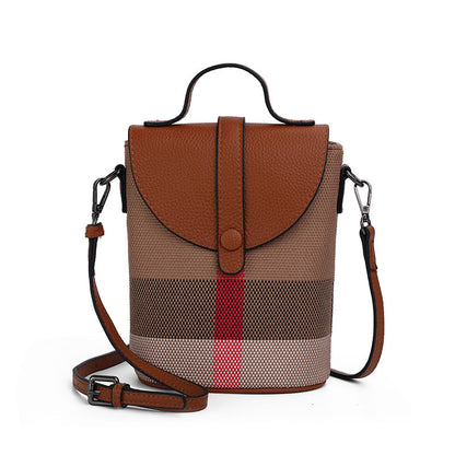 Beaira Fashionable women's mini bag plaid single shoulder crossbody bag canvas patchwork cowhide portable small bag