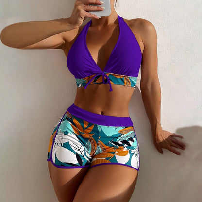 Beaira Shorts Bikinis Set High Waist Swimsuit Women Swimwear 2 Pieces Plant Print Bathers Bathing Swim Suit Beachwear
