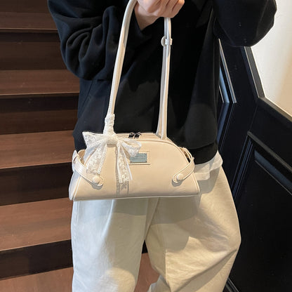 Beaira Women Simple Shoulder Bag PU Leather Bow Small Underarm Bag Solid Color Travel Underarm Handbag Girls Outdoor Daily Bag