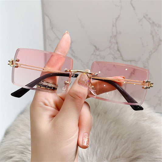 Beaira Vintage Fashion New Sunglasses Rimless Frameless Rectangle Shades Gradient UV400 Summer Traveling Sun Glasses for Women