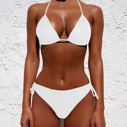 Beaira 2 Pcs/Set Bikini Set Sexy Bikinis New Solid Color Halter Neck Strap Thong Swimwear Bathing Suit Women Swimsuit Set for Beach