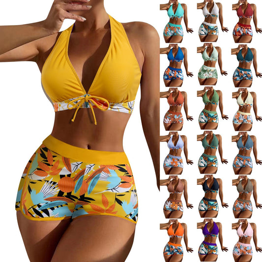 Beaira Shorts Bikinis Set High Waist Swimsuit Women Swimwear 2 Pieces Plant Print Bathers Bathing Swim Suit Beachwear