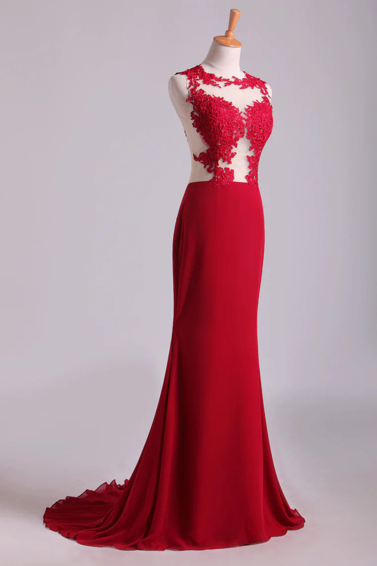Scoop Mermaid Party Dresses With Applique Chiffon