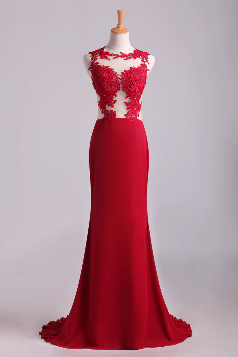 Scoop Mermaid Party Dresses With Applique Chiffon