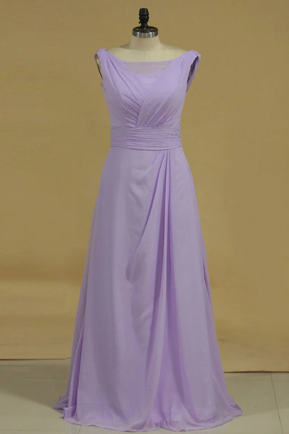 Scoop Party Dresses A Line Chiffon With Ruffles Floor Length