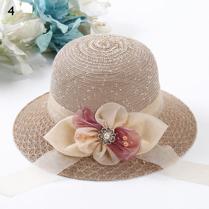 Beaira Women Straw Hats Sun Hats Straw Hat Ladies Panama Cap Sun Protection Wide Brim Ribbon Bowknot Girls Outdoor Summer Beach Sun Hat